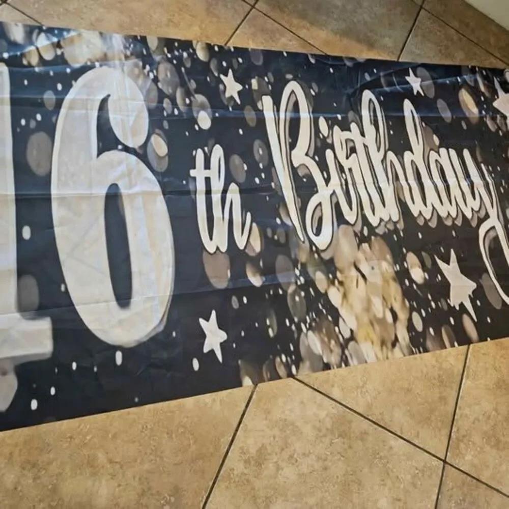 Black and Gold Happy 16th Birthday Giant Banner